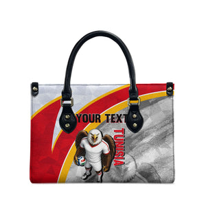 Personalized Tunisia Soccer Carthage Eagles Mascot Leather Bag Red And White Abstract Geometric Football Concept