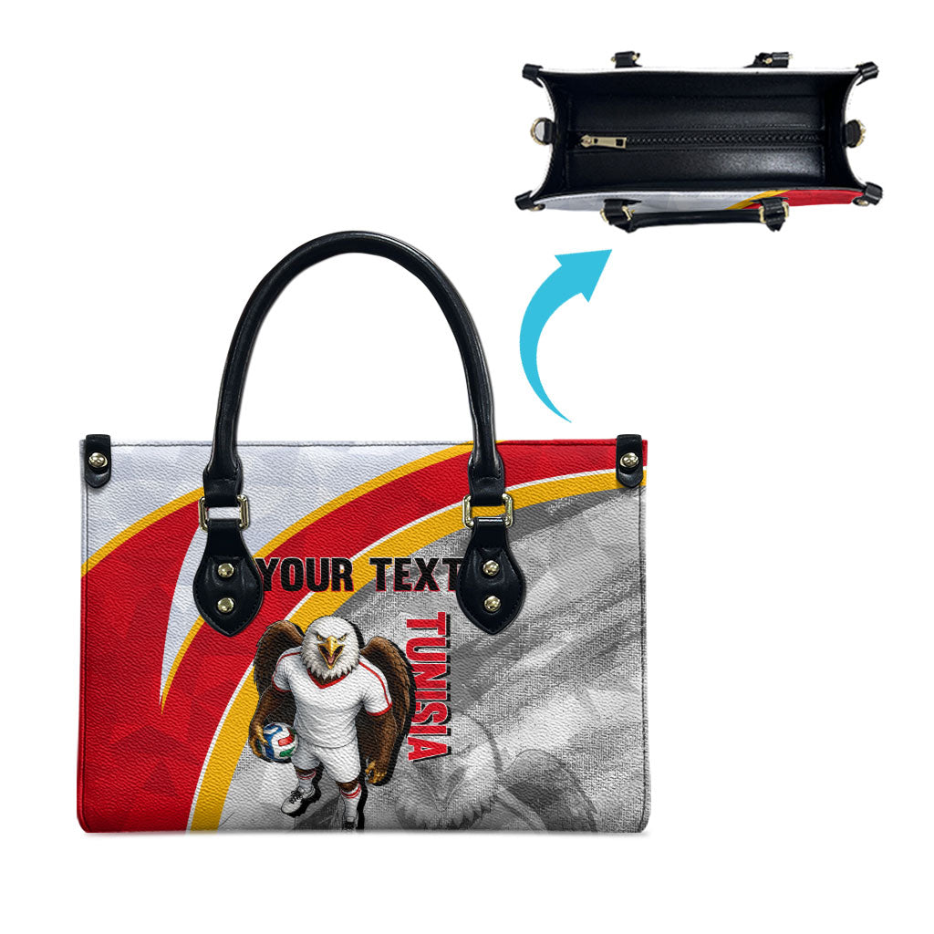 Personalized Tunisia Soccer Carthage Eagles Mascot Leather Bag Red And White Abstract Geometric Football Concept