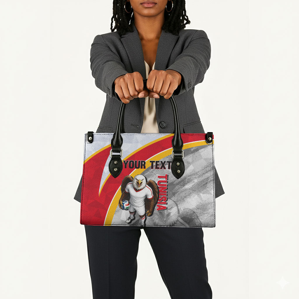 Personalized Tunisia Soccer Carthage Eagles Mascot Leather Bag Red And White Abstract Geometric Football Concept