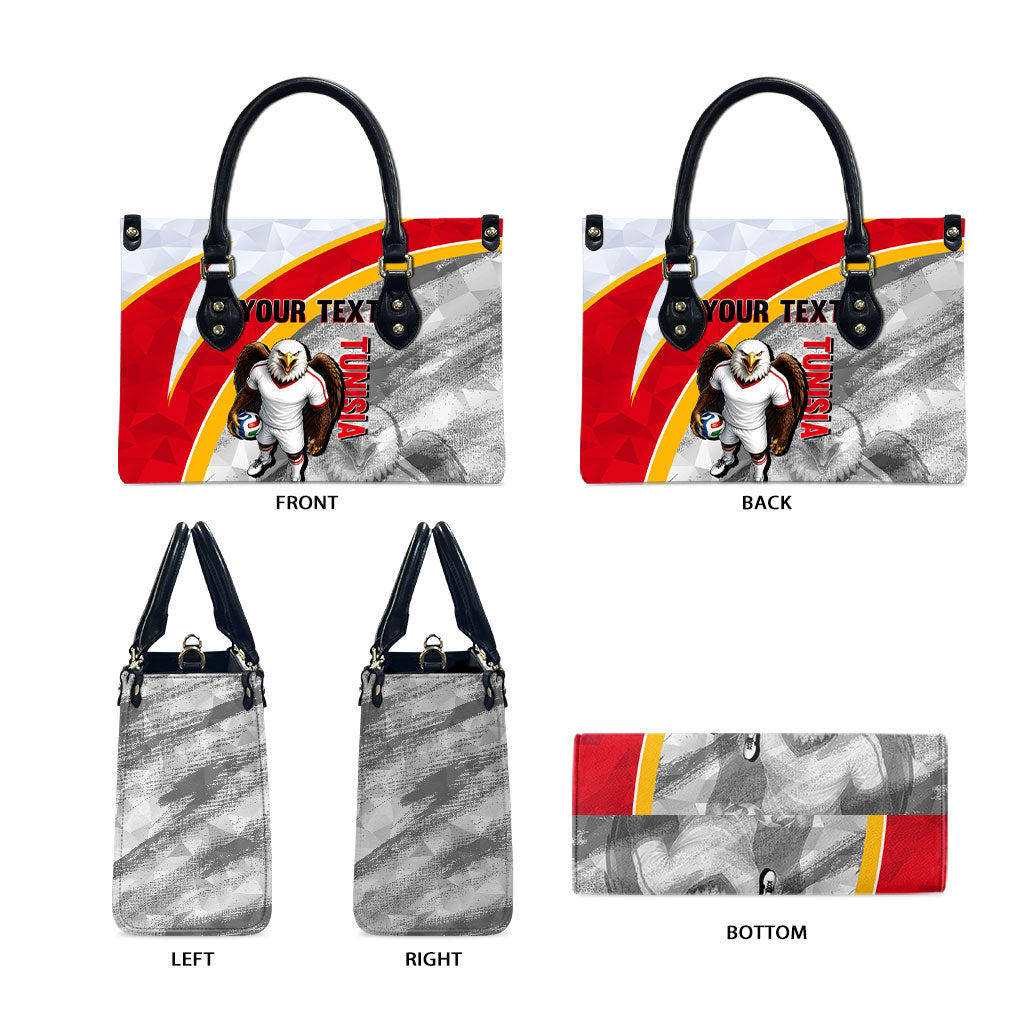 Personalized Tunisia Soccer Carthage Eagles Mascot Leather Bag Red And White Abstract Geometric Football Concept