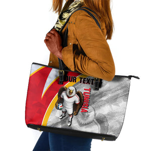 Personalized Tunisia Soccer Carthage Eagles Mascot Leather Tote Bag Red And White Abstract Geometric Football Concept