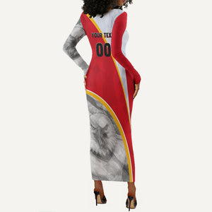 Personalized Tunisia Soccer Carthage Eagles Mascot Long Sleeve Bodycon Dress Red And White Abstract Geometric Football Concept