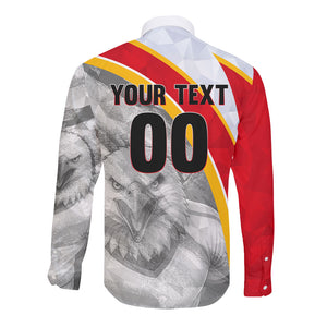 Personalized Tunisia Soccer Carthage Eagles Mascot Long Sleeve Button Shirt Red And White Abstract Geometric Football Concept