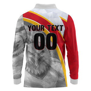 Personalized Tunisia Soccer Carthage Eagles Mascot Long Sleeve Polo Shirt Red And White Abstract Geometric Football Concept