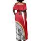 Personalized Tunisia Soccer Carthage Eagles Mascot Off Shoulder Maxi Dress Red And White Abstract Geometric Football Concept