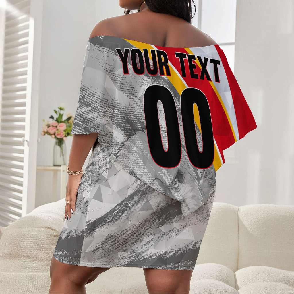 Personalized Tunisia Soccer Carthage Eagles Mascot Off Shoulder Short Dress Red And White Abstract Geometric Football Concept