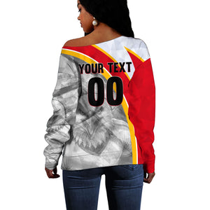 Personalized Tunisia Soccer Carthage Eagles Mascot Off Shoulder Sweater Red And White Abstract Geometric Football Concept