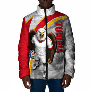Personalized Tunisia Soccer Carthage Eagles Mascot Padded Jacket Red And White Abstract Geometric Football Concept