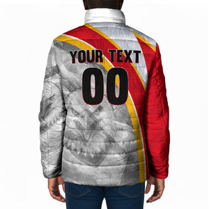 Personalized Tunisia Soccer Carthage Eagles Mascot Padded Jacket Red And White Abstract Geometric Football Concept
