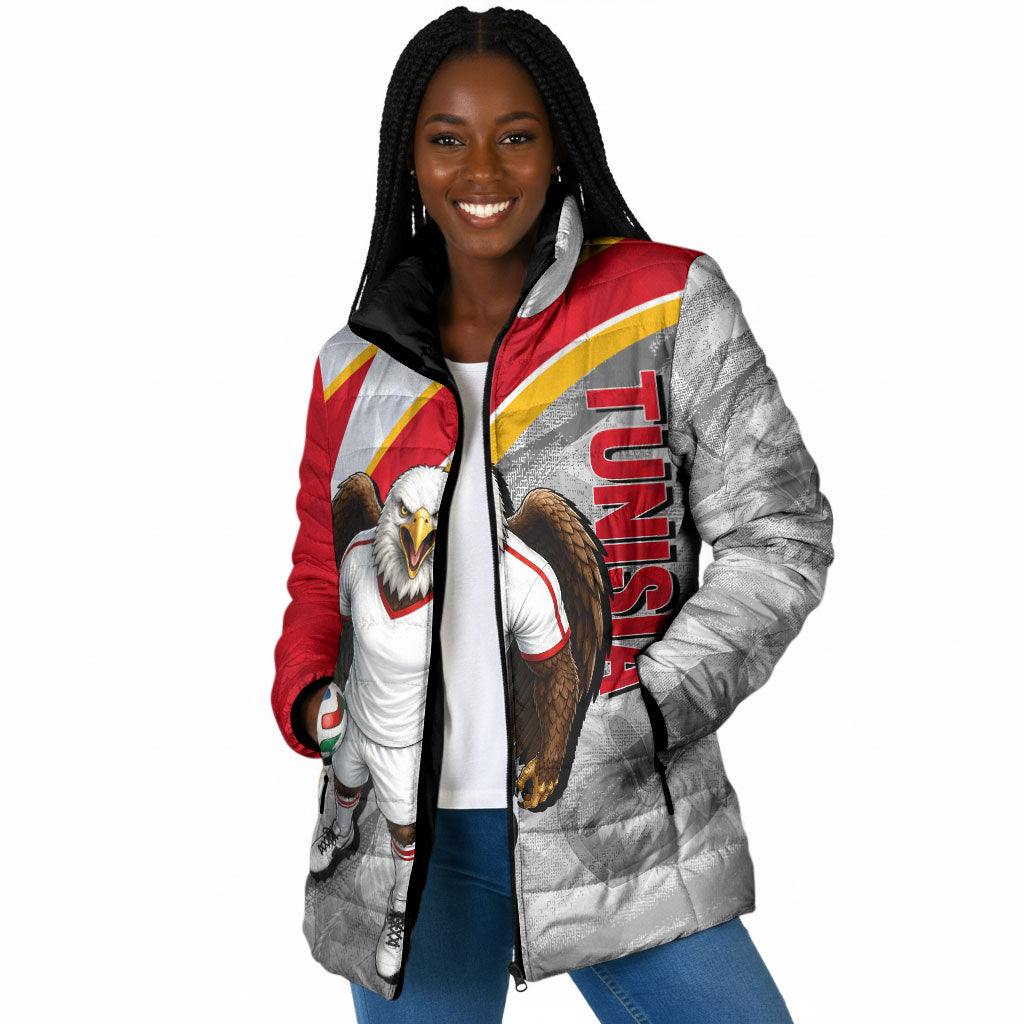 Personalized Tunisia Soccer Carthage Eagles Mascot Padded Jacket Red And White Abstract Geometric Football Concept