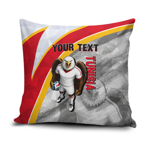 Personalized Tunisia Soccer Carthage Eagles Mascot Pillow Cover Red And White Abstract Geometric Football Concept