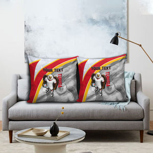 Personalized Tunisia Soccer Carthage Eagles Mascot Pillow Cover Red And White Abstract Geometric Football Concept