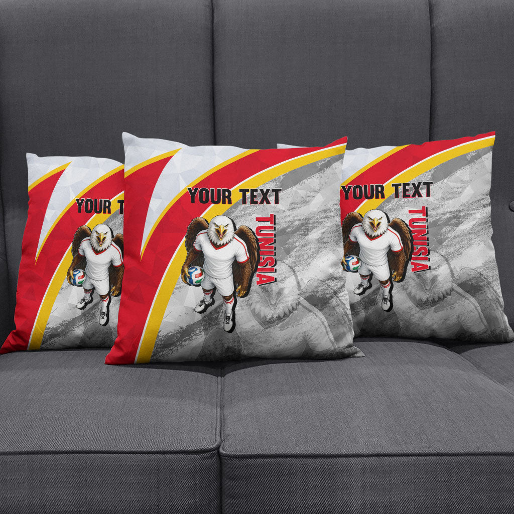 Personalized Tunisia Soccer Carthage Eagles Mascot Pillow Cover Red And White Abstract Geometric Football Concept