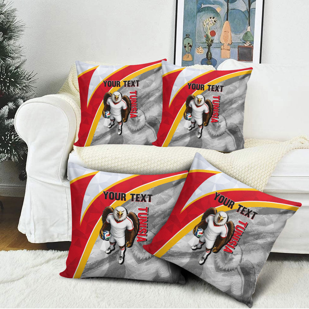 Personalized Tunisia Soccer Carthage Eagles Mascot Pillow Cover Red And White Abstract Geometric Football Concept