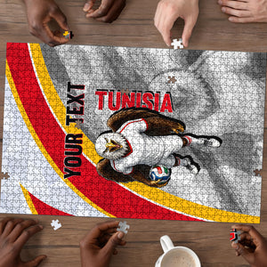 Personalized Tunisia Soccer Carthage Eagles Mascot Puzzle Red And White Abstract Geometric Football Concept