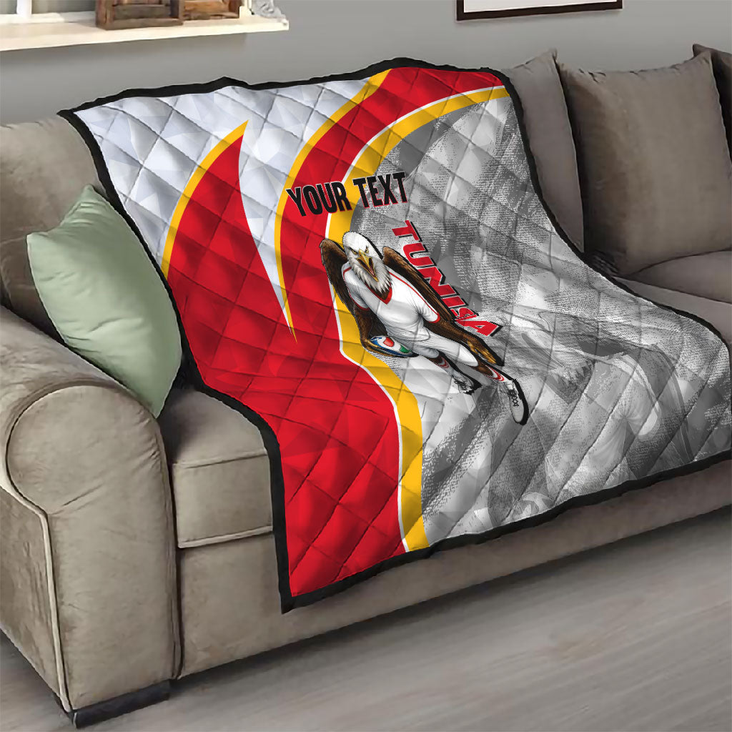 Personalized Tunisia Soccer Carthage Eagles Mascot Quilt Red And White Abstract Geometric Football Concept