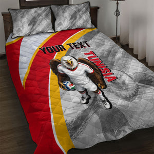 Personalized Tunisia Soccer Carthage Eagles Mascot Quilt Bed Set Red And White Abstract Geometric Football Concept