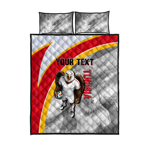 Personalized Tunisia Soccer Carthage Eagles Mascot Quilt Bed Set Red And White Abstract Geometric Football Concept