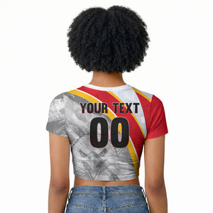 Personalized Tunisia Soccer Carthage Eagles Mascot Raglan Cropped T shirt Red And White Abstract Geometric Football Concept