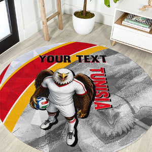 Personalized Tunisia Soccer Carthage Eagles Mascot Round Carpet Red And White Abstract Geometric Football Concept