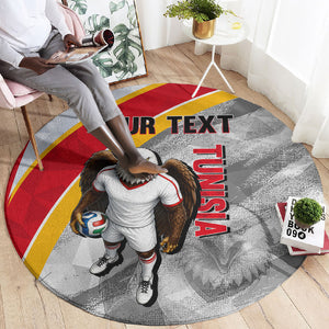 Personalized Tunisia Soccer Carthage Eagles Mascot Round Carpet Red And White Abstract Geometric Football Concept
