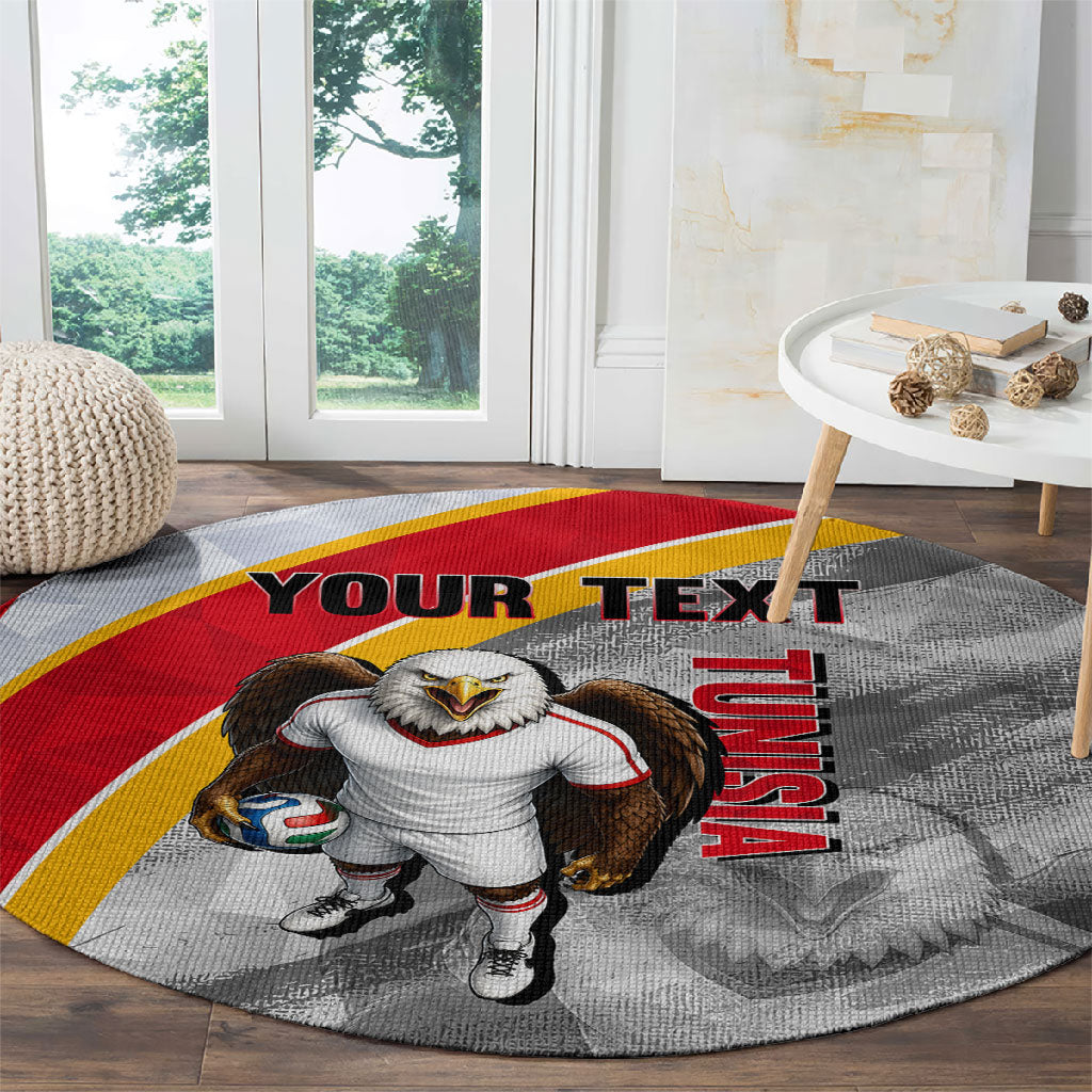 Personalized Tunisia Soccer Carthage Eagles Mascot Round Carpet Red And White Abstract Geometric Football Concept
