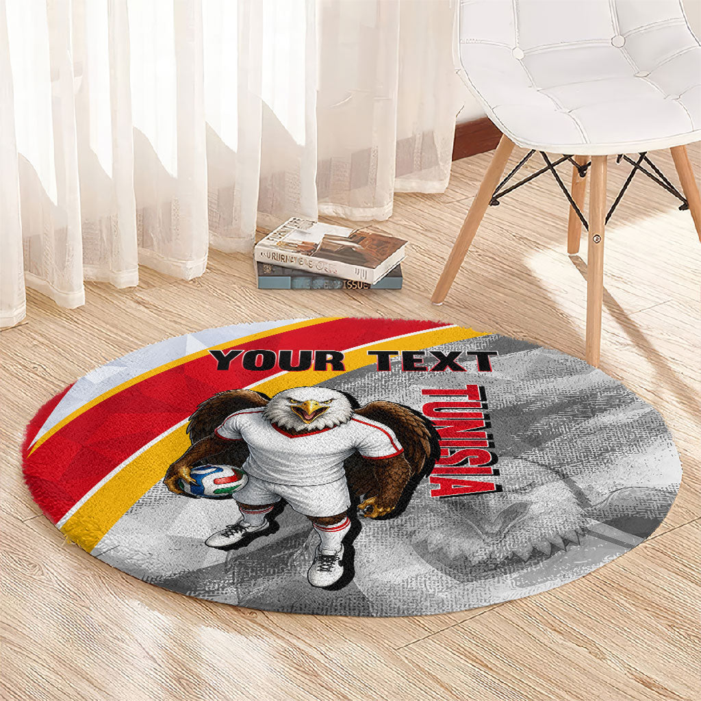 Personalized Tunisia Soccer Carthage Eagles Mascot Round Carpet Red And White Abstract Geometric Football Concept