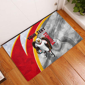 Personalized Tunisia Soccer Carthage Eagles Mascot Rubber Doormat Red And White Abstract Geometric Football Concept