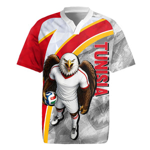 Personalized Tunisia Soccer Carthage Eagles Mascot Rugby Jersey Red And White Abstract Geometric Football Concept