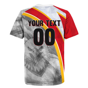Personalized Tunisia Soccer Carthage Eagles Mascot Rugby Jersey Red And White Abstract Geometric Football Concept