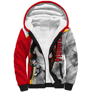 Personalized Tunisia Soccer Carthage Eagles Mascot Sherpa Hoodie Red And White Abstract Geometric Football Concept