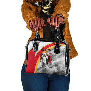 Personalized Tunisia Soccer Carthage Eagles Mascot Shoulder Handbag Red And White Abstract Geometric Football Concept