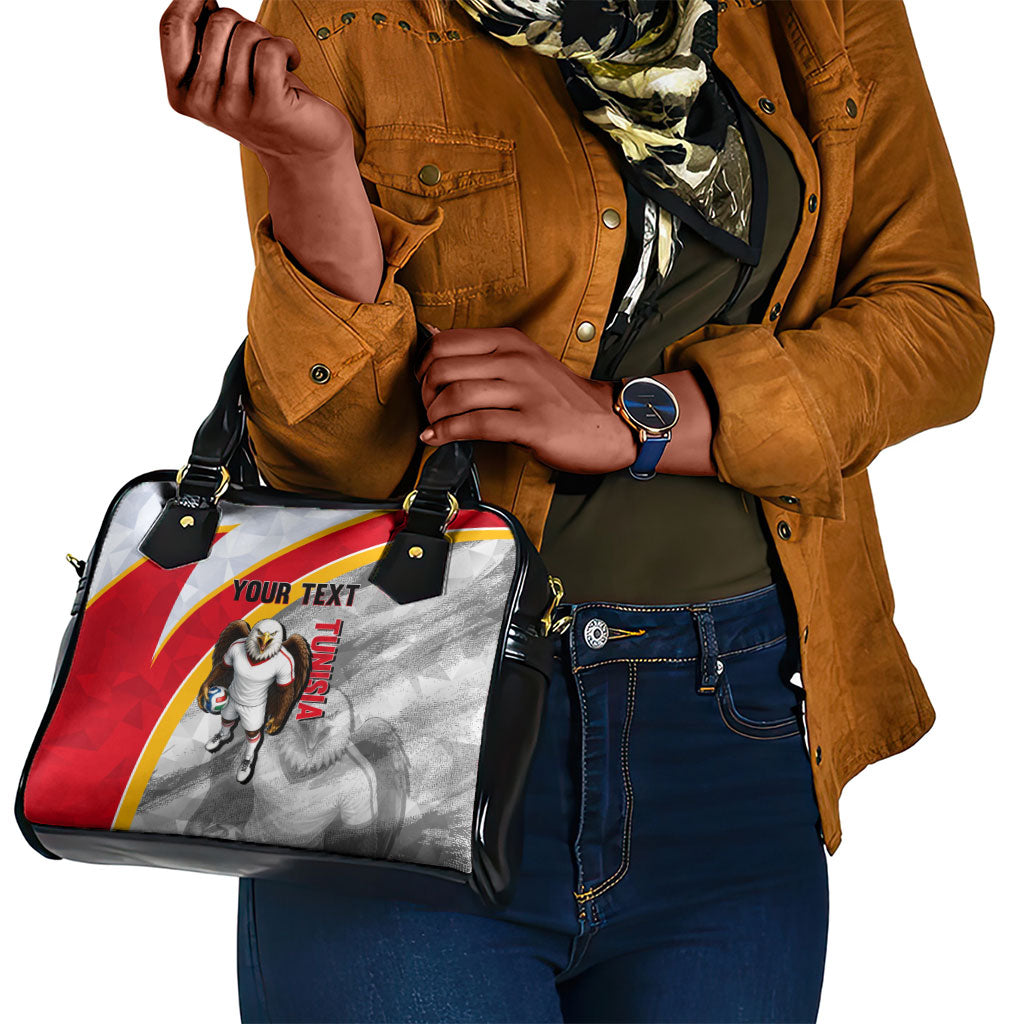 Personalized Tunisia Soccer Carthage Eagles Mascot Shoulder Handbag Red And White Abstract Geometric Football Concept