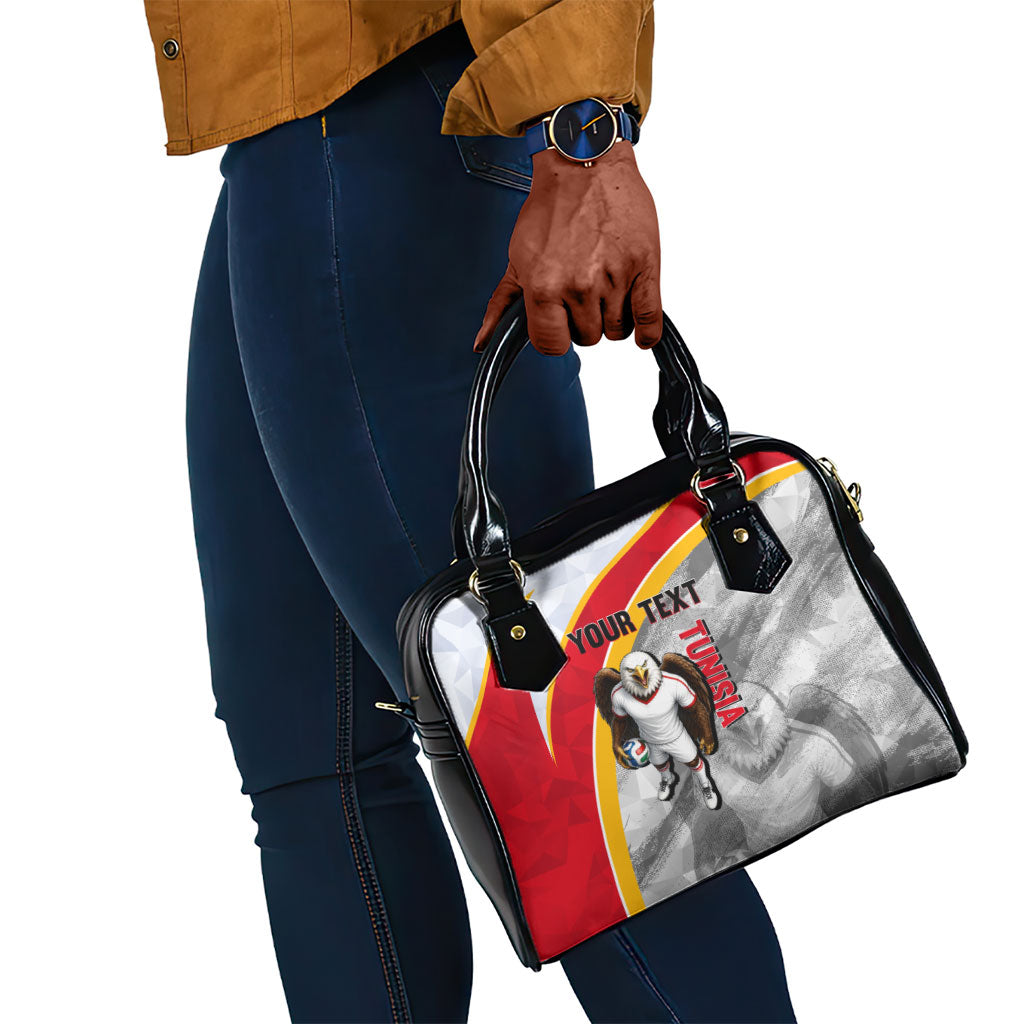 Personalized Tunisia Soccer Carthage Eagles Mascot Shoulder Handbag Red And White Abstract Geometric Football Concept
