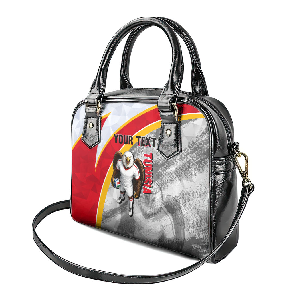 Personalized Tunisia Soccer Carthage Eagles Mascot Shoulder Handbag Red And White Abstract Geometric Football Concept