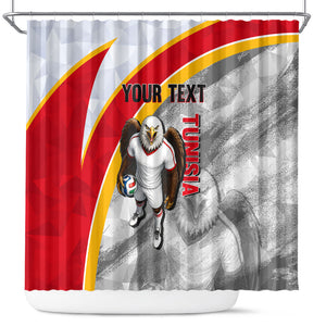 Personalized Tunisia Soccer Carthage Eagles Mascot Shower Curtain Red And White Abstract Geometric Football Concept
