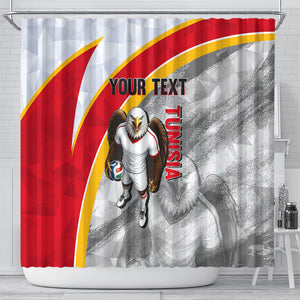 Personalized Tunisia Soccer Carthage Eagles Mascot Shower Curtain Red And White Abstract Geometric Football Concept