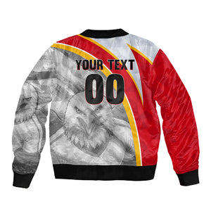Personalized Tunisia Soccer Carthage Eagles Mascot Sleeve Zip Bomber Jacket Red And White Abstract Geometric Football Concept