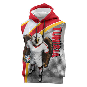 Personalized Tunisia Soccer Carthage Eagles Mascot Sleeveless Hoodie Red And White Abstract Geometric Football Concept