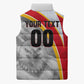 Personalized Tunisia Soccer Carthage Eagles Mascot Sleeveless Puffer Jacket Red And White Abstract Geometric Football Concept