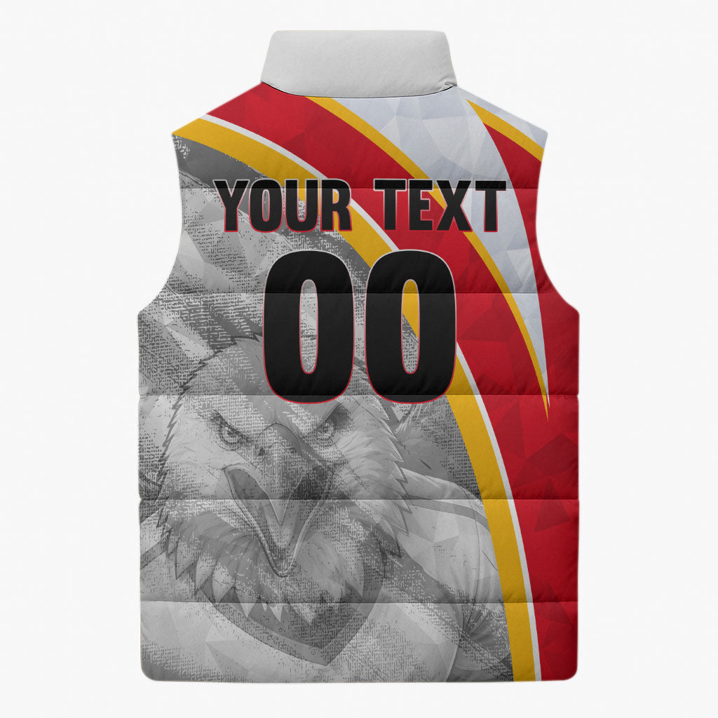 Personalized Tunisia Soccer Carthage Eagles Mascot Sleeveless Puffer Jacket Red And White Abstract Geometric Football Concept