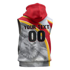 Personalized Tunisia Soccer Carthage Eagles Mascot Sleeveless Zip Hoodie Red And White Abstract Geometric Football Concept