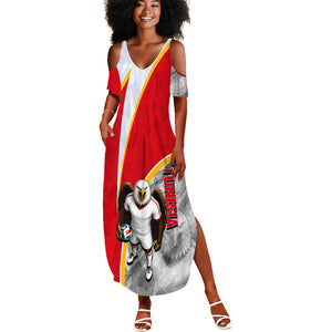 Personalized Tunisia Soccer Carthage Eagles Mascot Summer Maxi Dress Red And White Abstract Geometric Football Concept
