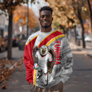 Personalized Tunisia Soccer Carthage Eagles Mascot Sweatshirt Red And White Abstract Geometric Football Concept