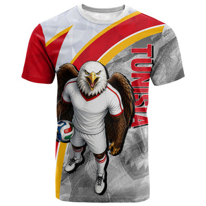 Personalized Tunisia Soccer Carthage Eagles Mascot T shirt Red And White Abstract Geometric Football Concept
