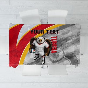Personalized Tunisia Soccer Carthage Eagles Mascot Tablecloth Red And White Abstract Geometric Football Concept