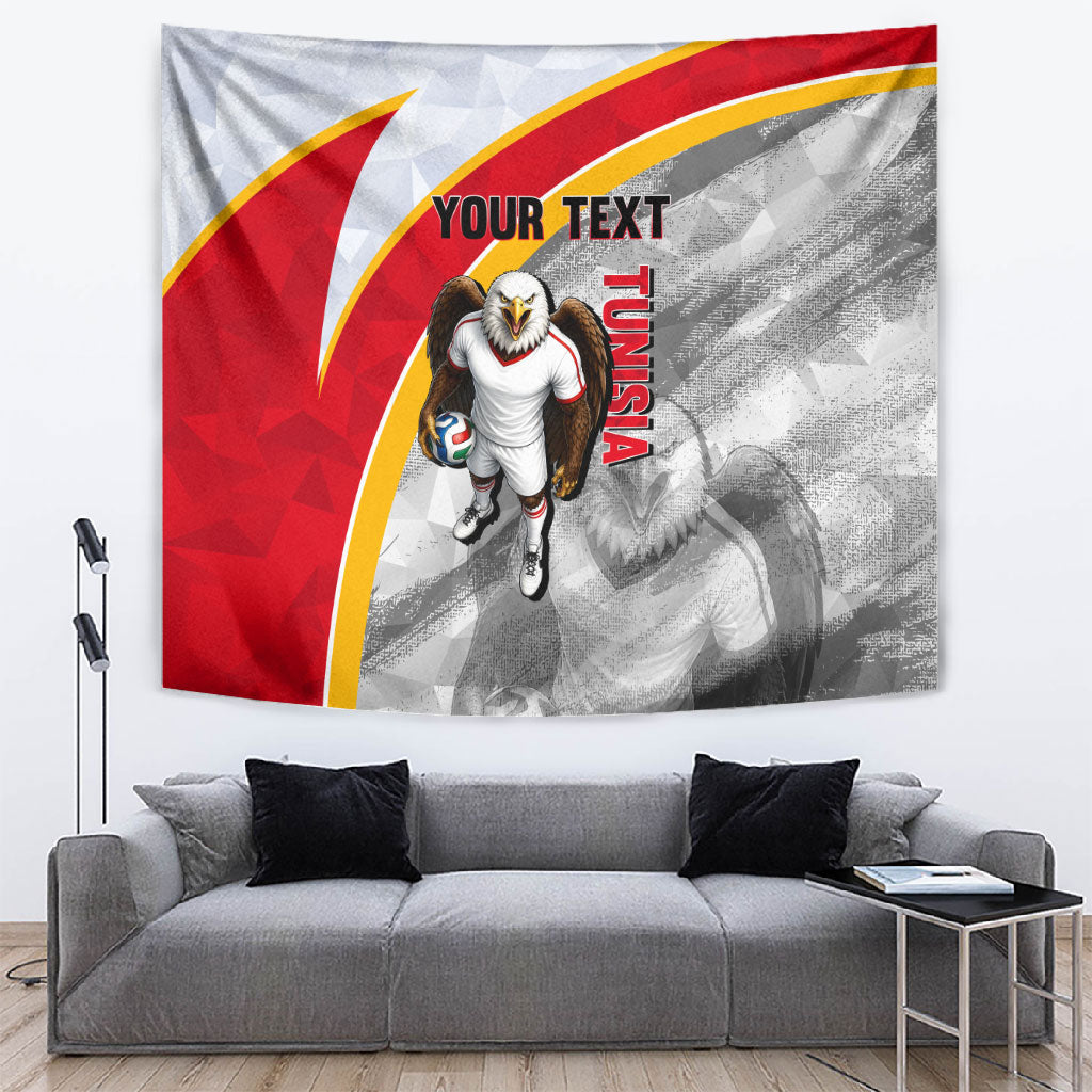Personalized Tunisia Soccer Carthage Eagles Mascot Tapestry Red And White Abstract Geometric Football Concept