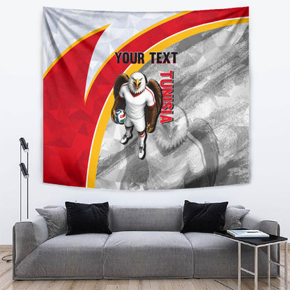 Personalized Tunisia Soccer Carthage Eagles Mascot Tapestry Red And White Abstract Geometric Football Concept