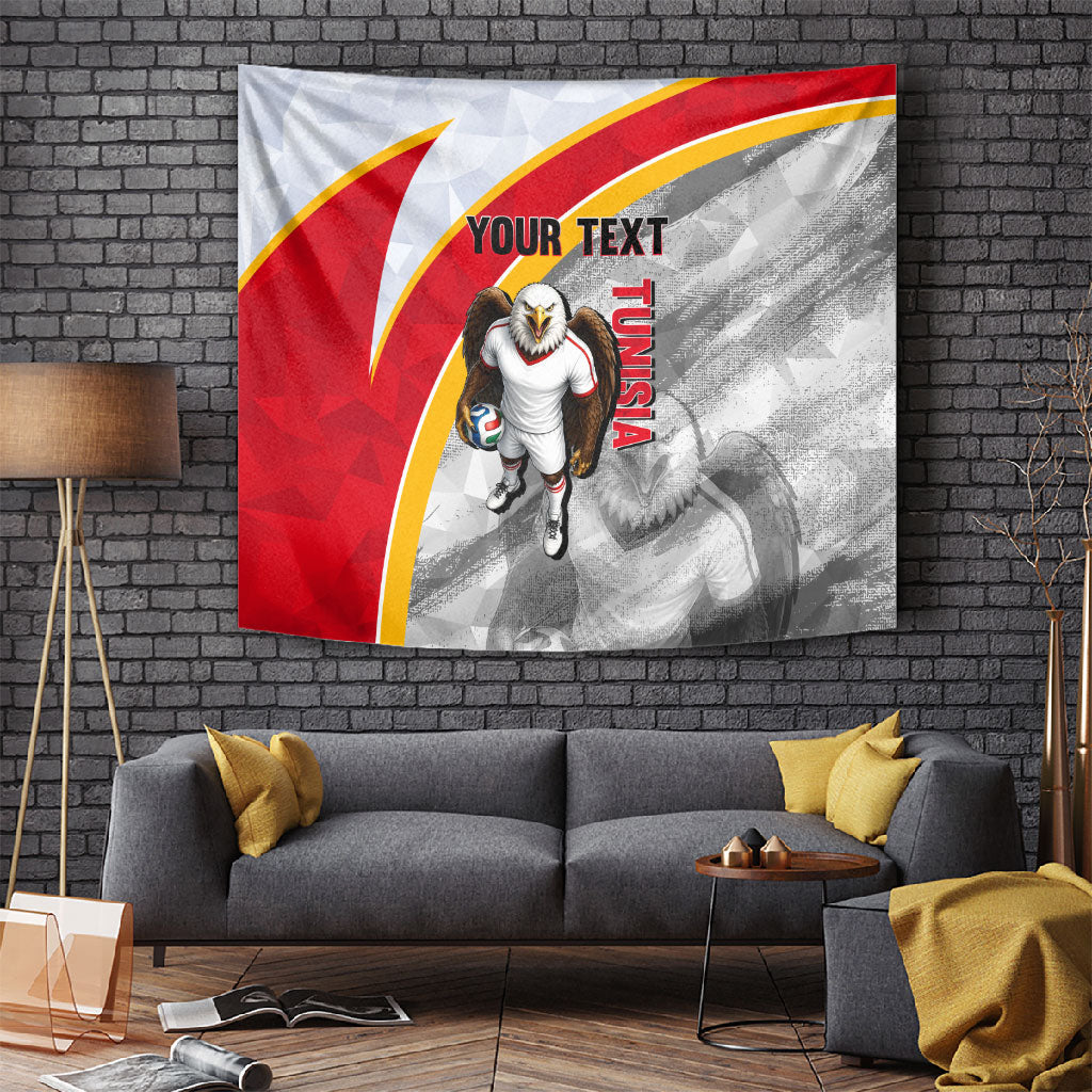Personalized Tunisia Soccer Carthage Eagles Mascot Tapestry Red And White Abstract Geometric Football Concept