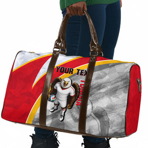 Personalized Tunisia Soccer Carthage Eagles Mascot Travel Bag Red And White Abstract Geometric Football Concept